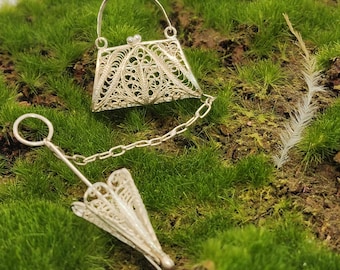 Dearest Purse & Parasol Chatelaine Brooch Pin Silver Fancy Filigree Faerie Found Treasure For Your Pleasure