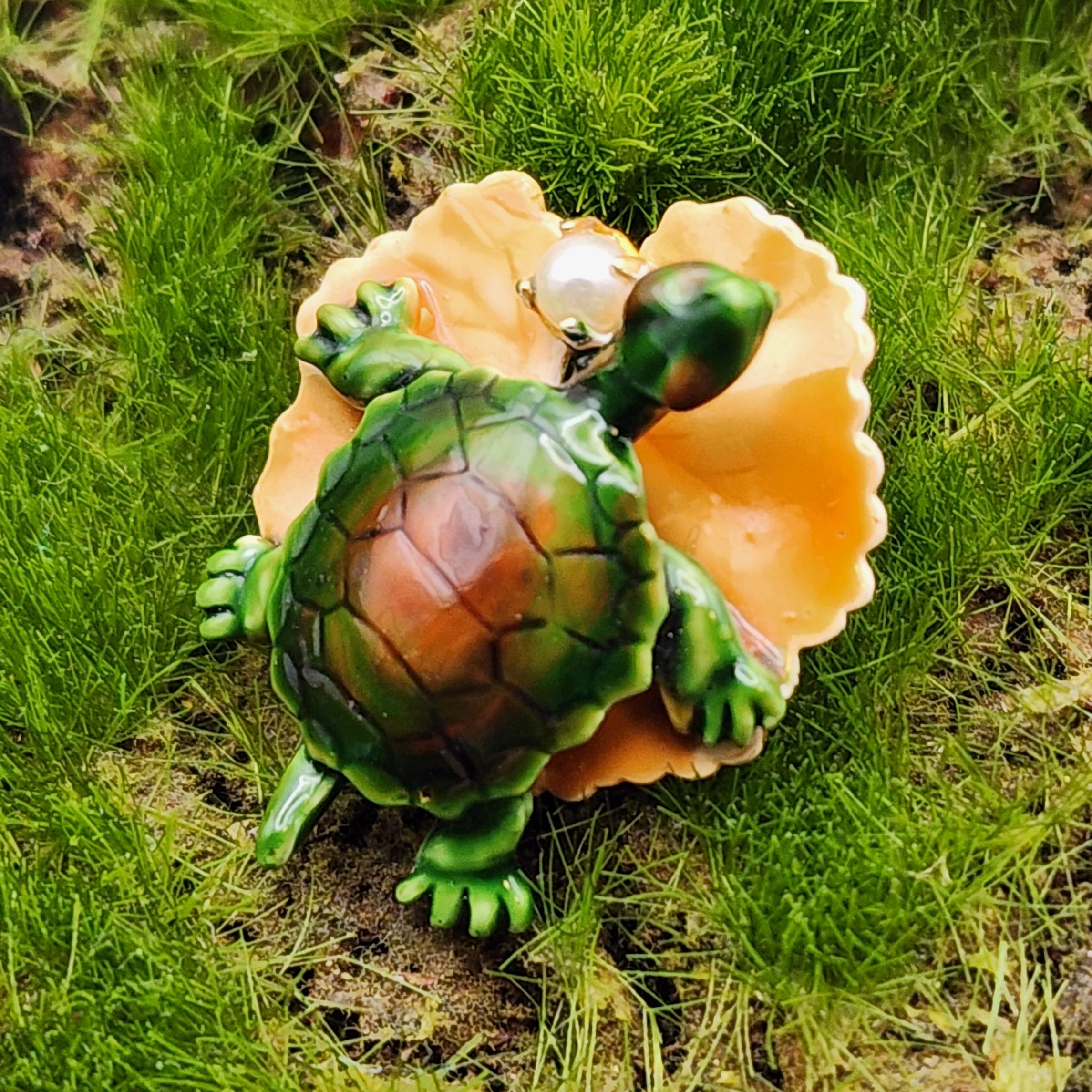 Original by Robert Green Enamel Turtle Brooch With Faux Pearl
