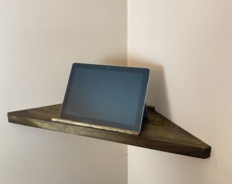 Trapezoidal Shape corner shelf, Floating Shelf with Barrier, Wooden  Shelves For  Security Camera, Wood  Functional shelves,  Computer Table