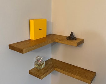 Handmade Rustic Wood Corner Floating Shelf: Organizer Storage