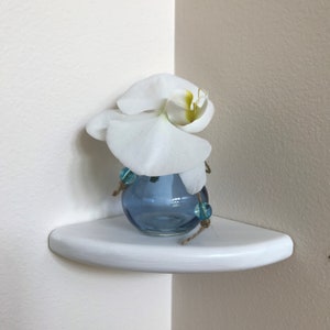 Rustic White Corner Shelf: Wooden Floating Wall Decor