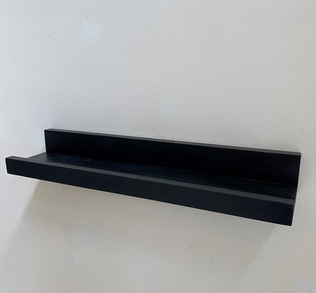 Barrier Floating Black Shelf, Wall Organizer, Wood Picture Ledge Shelf
