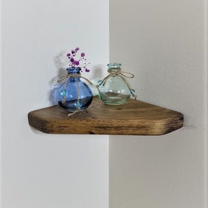 Rustic Wood Corner Shelf: Rounded Edge Floating Display