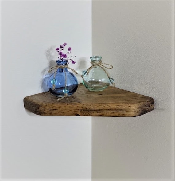 Rustic Wood Corner Shelf: Rounded Edge Floating Display
