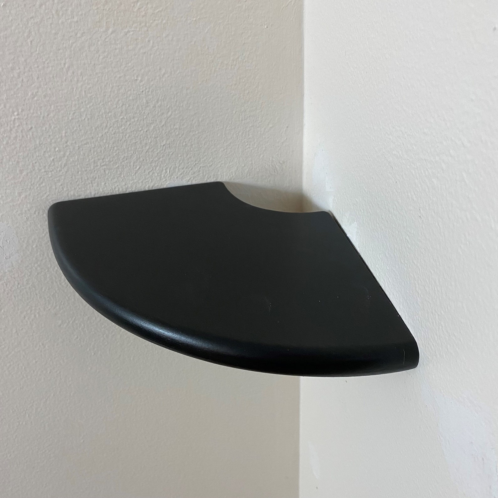 One Side Rounded Shelf Rustic Black Corner Shelf: Rounded Edge Floating Wood Wall Organizer - Etsy