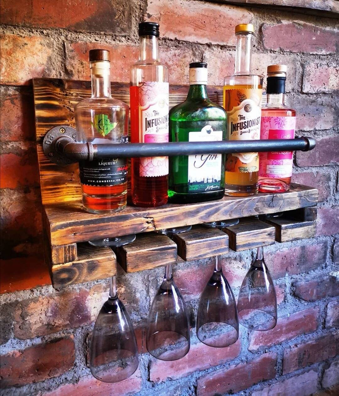 Handmade Rustic Reclaimed Wood Wall Gin Bar. Free Shipping To Etsy
