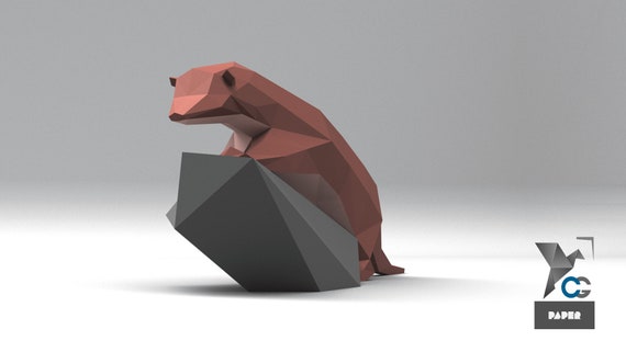 Low Poly Otter On Rock Papercraft Paper Sculpture Polygon Art Geometric Style Escultura De Nutria Sobre La Roca Papercraft Origami 3d