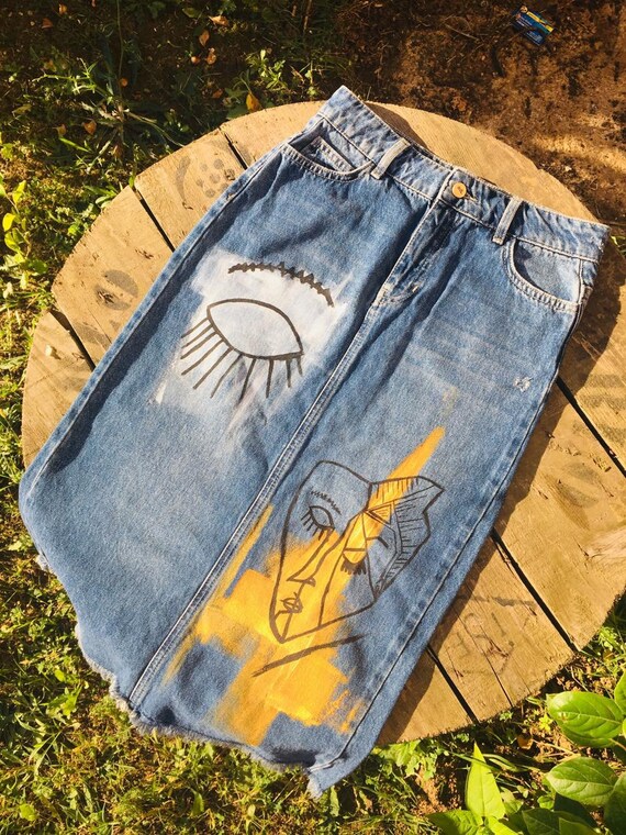 painted denim skirt