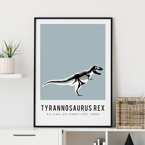 Tyrannosaurus Rex, T-Rex dinosaur skeleton fossil print, boys dinosaur bedroom decor