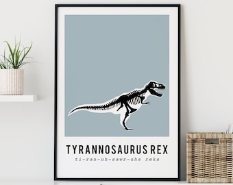 Tyrannosaurus Rex, T-Rex dinosaur skeleton fossil print, boys dinosaur bedroom decor