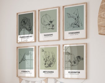 6er Set Dinosaurier Drucke, Kinderzimmer Dekor, Dinosaurier Spielzimmer Kunst
