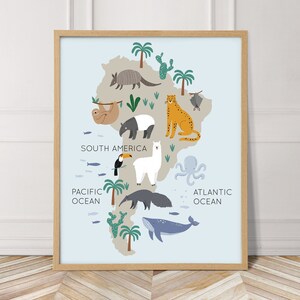 South America continent, World map for kids printable wall art, perfect for an travel theme nursery or kids room!