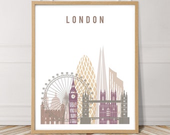 London skyline poster, cityscape wall art, London print wall art, travel decor gift