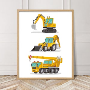 Construction vehicles - excavator, tractor and crane, nursery car print