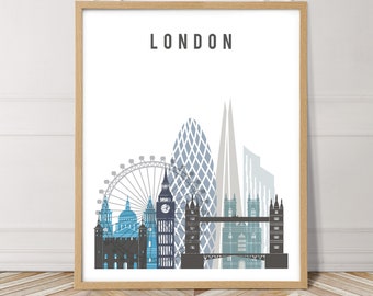 London skyline poster, cityscape wall art, London print wall art, london skyline wall art, travel decor, gift