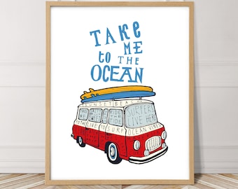 Campervan art, Surf decor, Surfing poster, Surfing art
