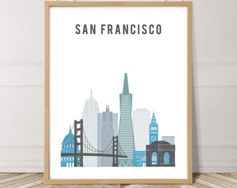 San Francisco city scape wall art, city skyline art poster, travel decor, gift