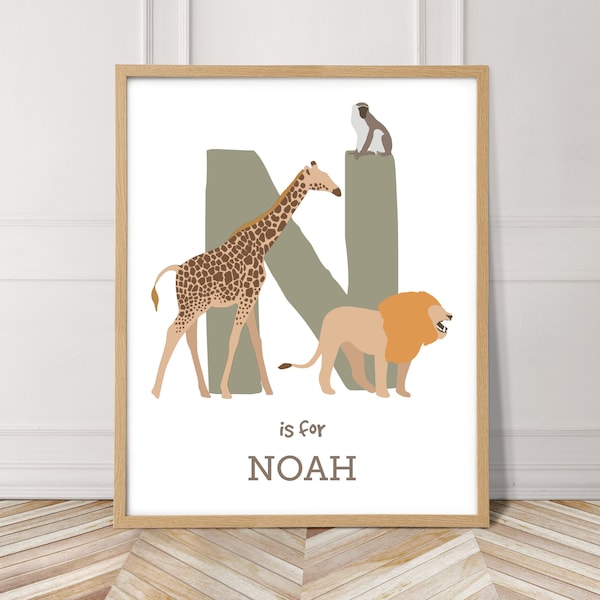 Jungle / safari custom name print, safari nursery decor, baby name sign