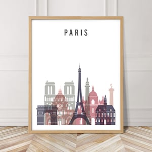 Pink Paris skyline poster, city scape wall art, Paris print wall art, city skyline art, cityscape, travel decor, gift