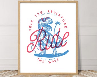 Dinosaur decor, surf print, dinosaur printable wall art, boys room