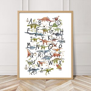 Dinosaurier Kinderzimmer Drucke, Aquarell Dinosaurier, Dinosaurier Leinwand, druckbare Alphabet Poster