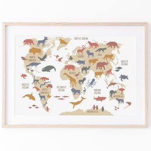 Kids world map wall art, baby nursery decor, playroom wall art