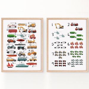 Transportation alphabet wall art,  alphabet nursery print, educational print, Car poster
