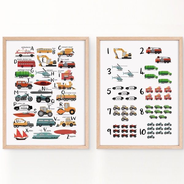 Transportation alphabet wall art,  alphabet nursery print, educational print, Car poster