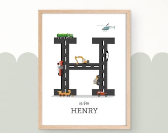 Custom baby name print, personalized monogram initial, baby boy name art