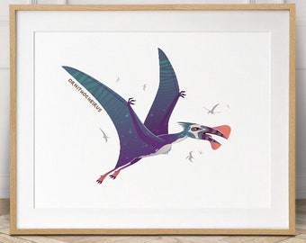 Ornithocheirus flying dinosaur print, boys dinosaur bedroom decor, dinosaur wall art