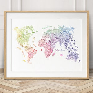 Weltkarte Wandbild, bunte Karte fürs Kinderzimmer, Weltkarte fürs Kinderzimmer, Reisekarte