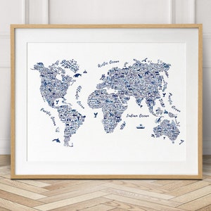 Weltkarte druckbare Wandkunst, Aquarell Weltkarte, Reise Kinderzimmer Dekor
