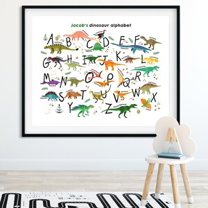 Personalized dinosaur print, nursery wall art, dinosaur decor, custom gift, wall art, alphabet printable poster image 3