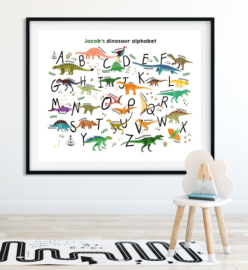 Personalized dinosaur print, nursery wall art, dinosaur decor, custom gift, wall art, alphabet printable poster image 3