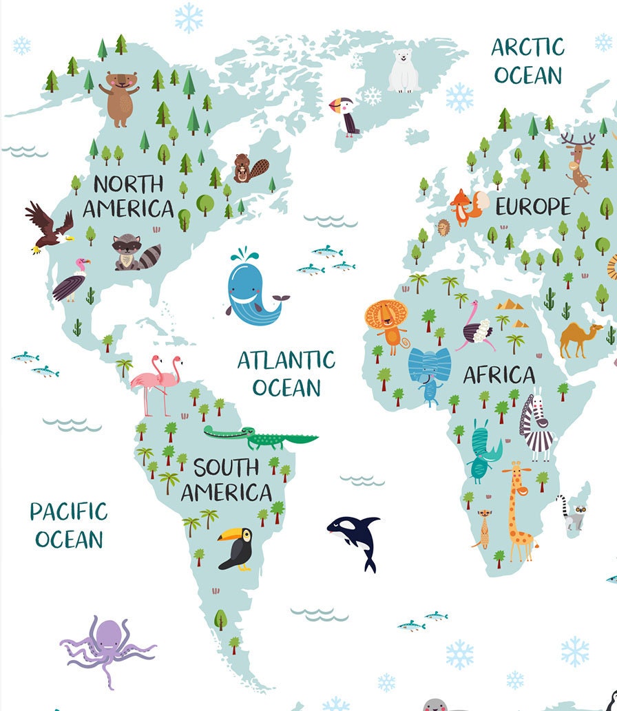 world map for kids printable wall art world map canvas etsy