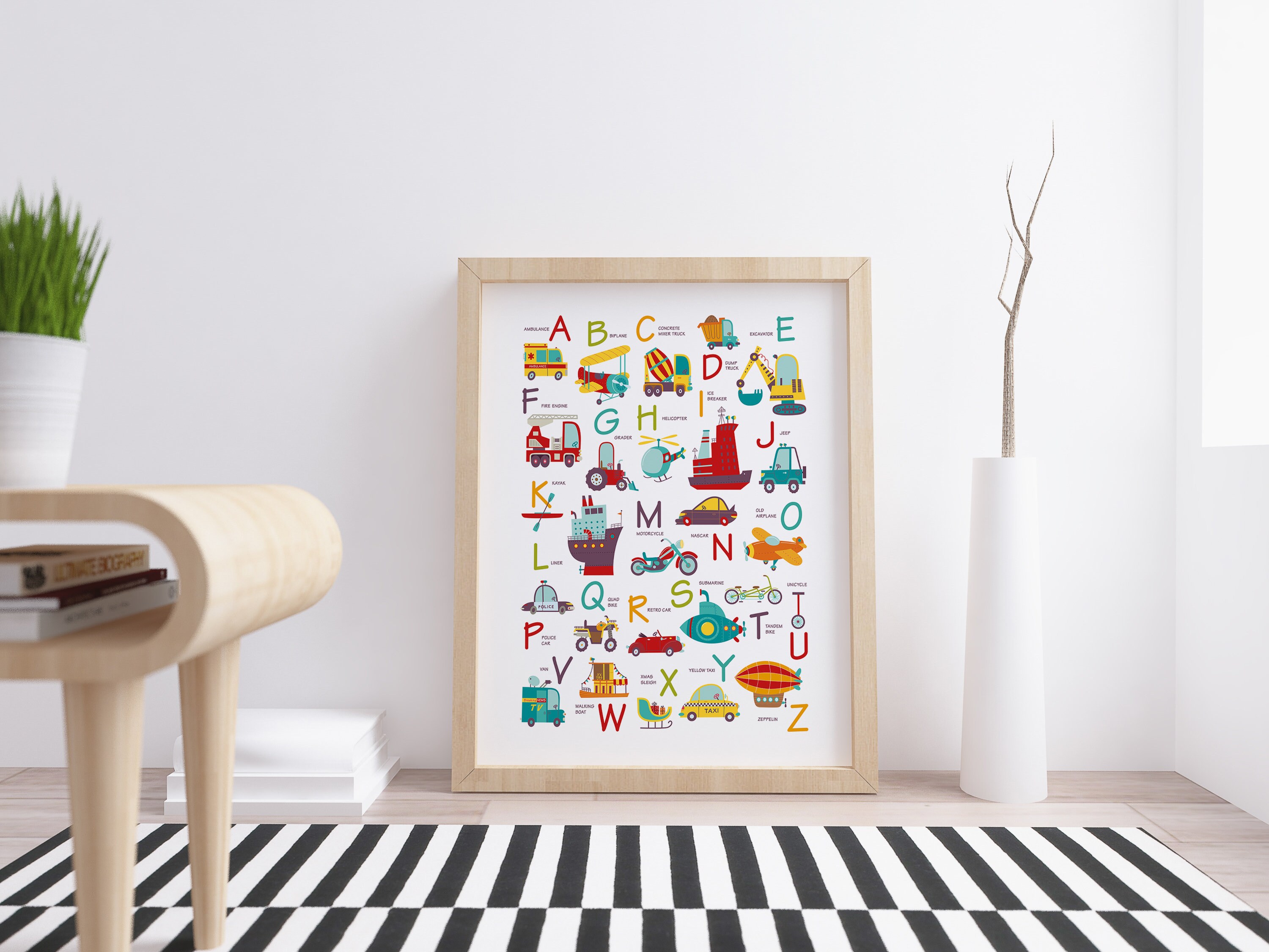 Alphabet Wall Art, Boys Room Printable, Nursery Car Print, Printable ...