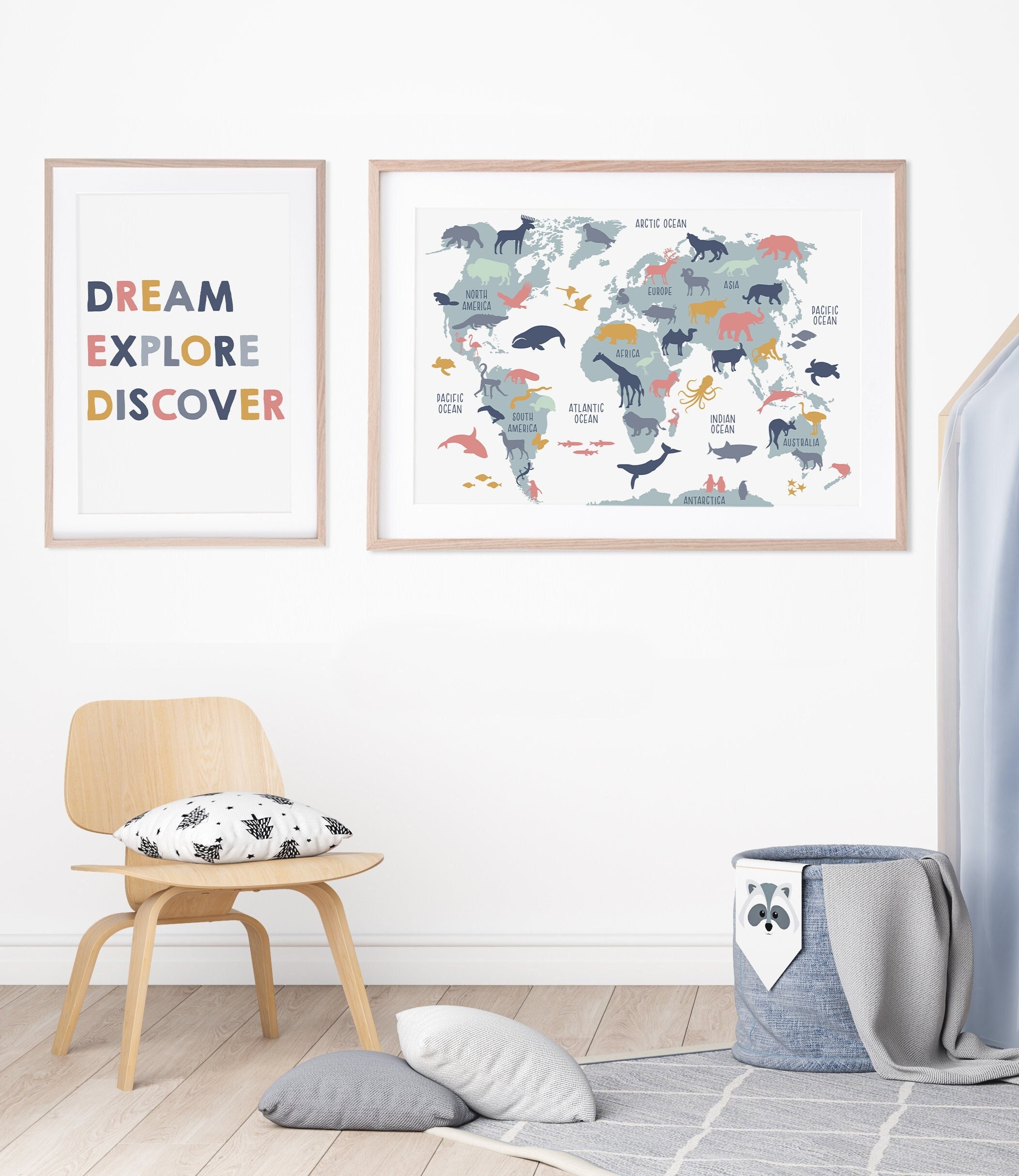 Kids World Map Poster, Set of 2 Prints, Girls Room Decor - Etsy