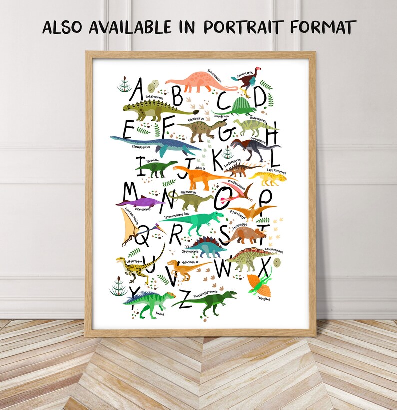 Personalized dinosaur print, nursery wall art, dinosaur decor, custom gift, wall art, alphabet printable poster image 6