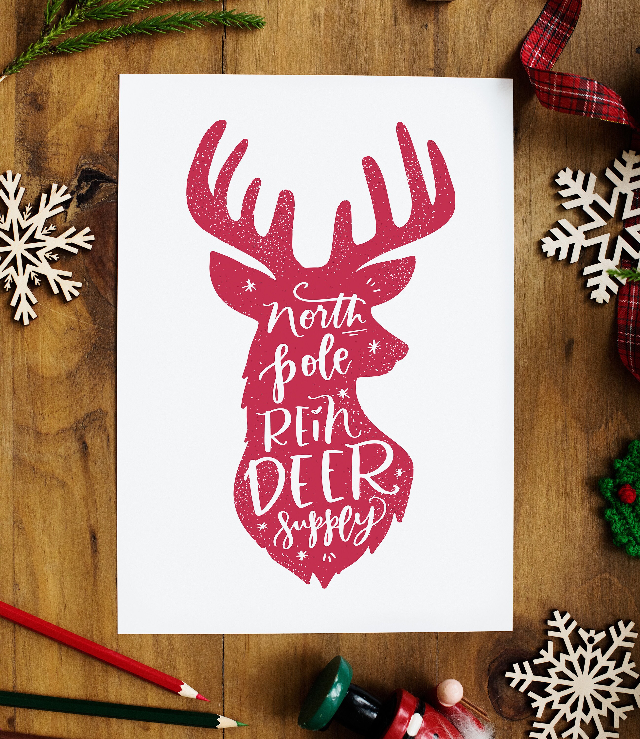 Reindeer Print Printable Christmas Wall Art Holiday Decor Etsy UK