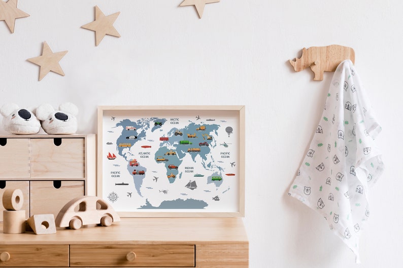 World Map Transportation Poster Travel Nursery Decor World Etsy UK
