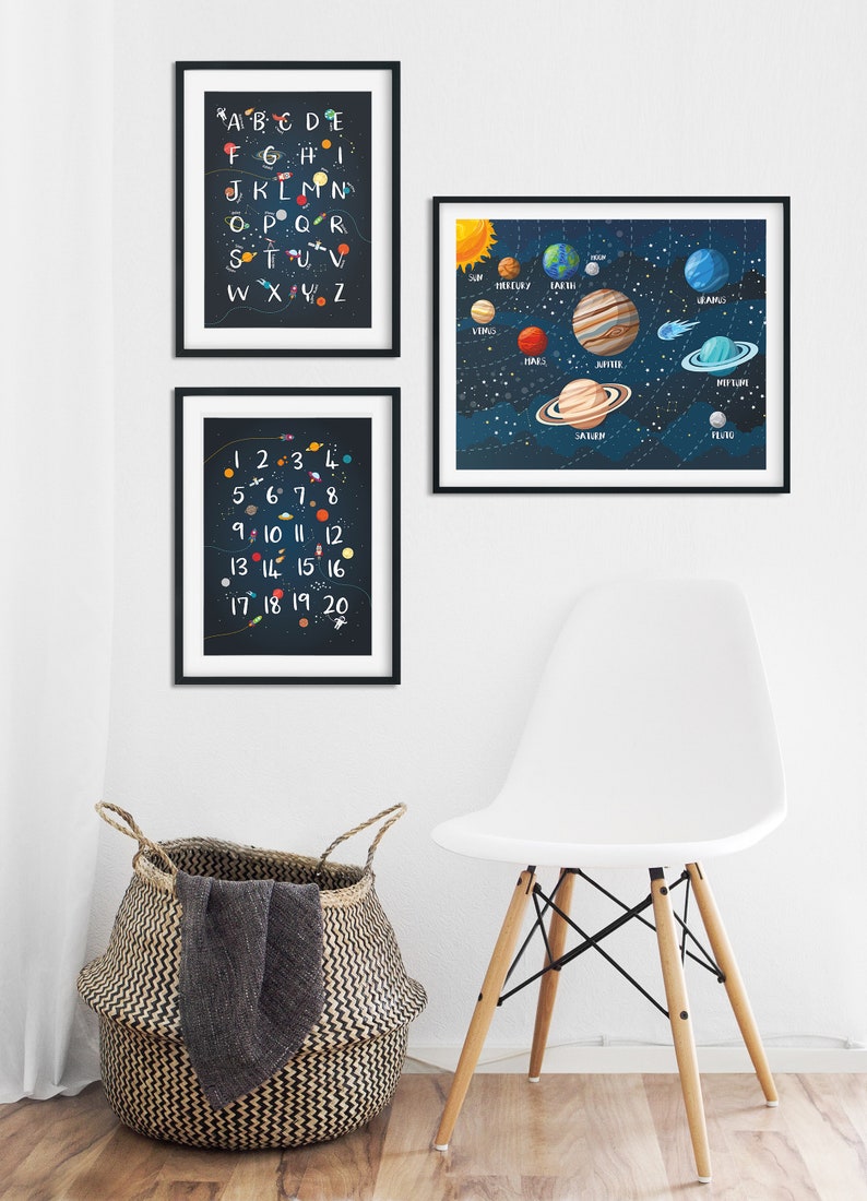 Mix and match choose any 3 prints set of 3 printable wall art solar system print Space themed nursery bedroom prints set of 3