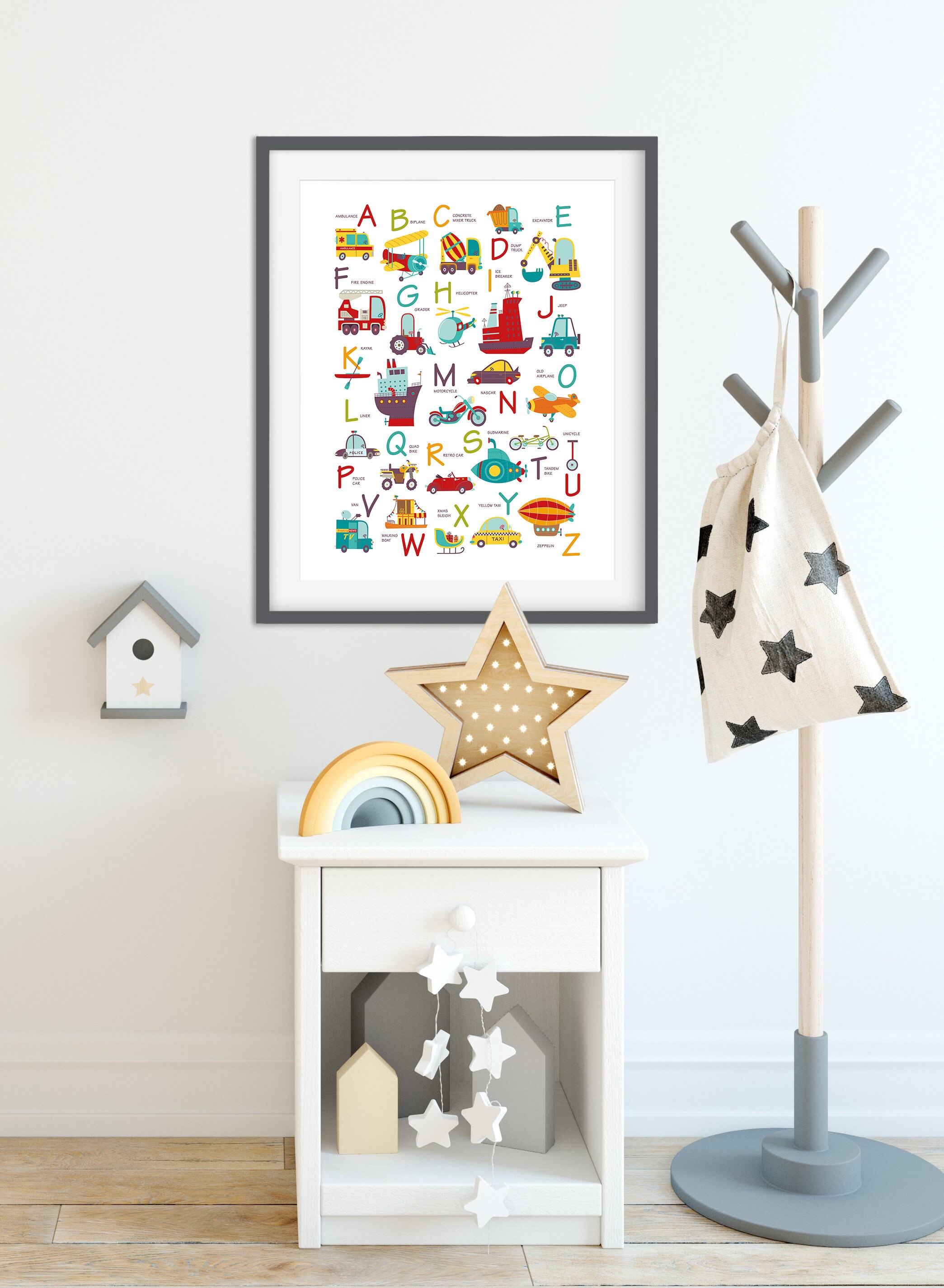 Alphabet Wall Art, Boys Room Printable, Nursery Car Print, Printable ...