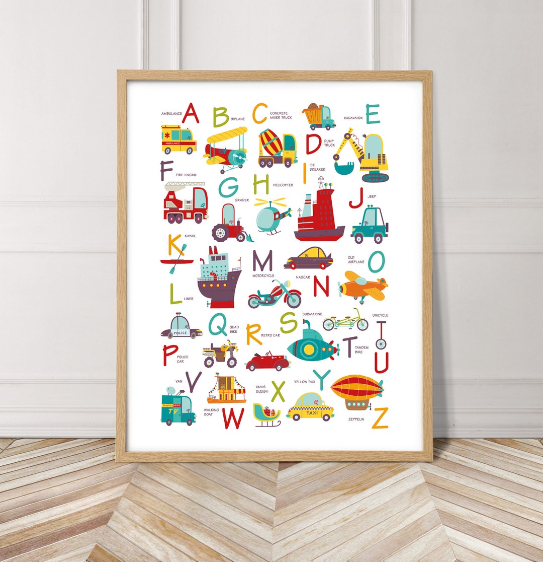 Alphabet Wall Art, Boys Room Printable, Nursery Car Print, Printable ...