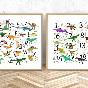 Dinosaurier-Druck-Set, Dinosaurier-Alphabet-Kinderzimmer, Dinosaurier-Wandkunst, druckbare Kinderzimmer-Dekor, Poster-Set, Jungen Kinderzimmer