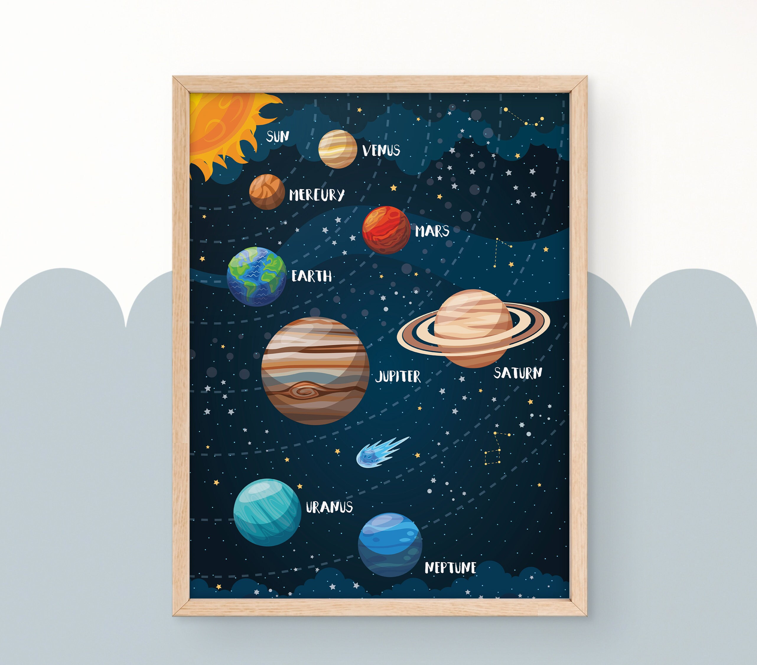 宇宙をテーマにした保育園、太陽系のプリント、宇宙の装飾、宇宙の