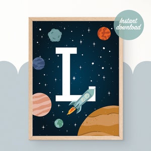 Arte espacial, Decoración de la habitación de los niños, Nombre del bebé, letra L