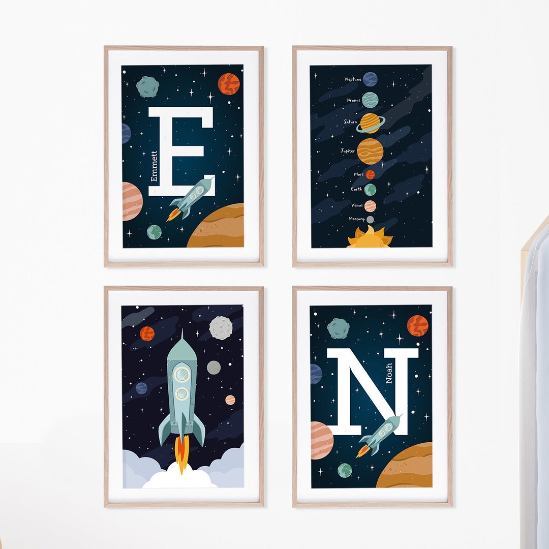 Space Wall Art Set of 4 Prints for Space Themed Bedroom, With Two ...