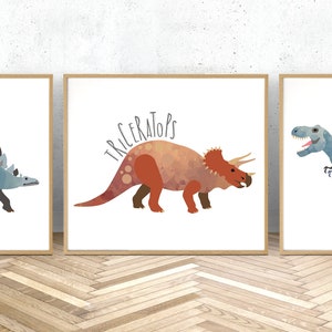 Set of 3 Dinosaur Nursery Prints, Dinosaur Wall Art, Watercolor ...
