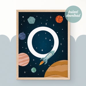 Letra O, Arte de la pared espacial, Decoración de la guardería del niño, Nombre del bebé