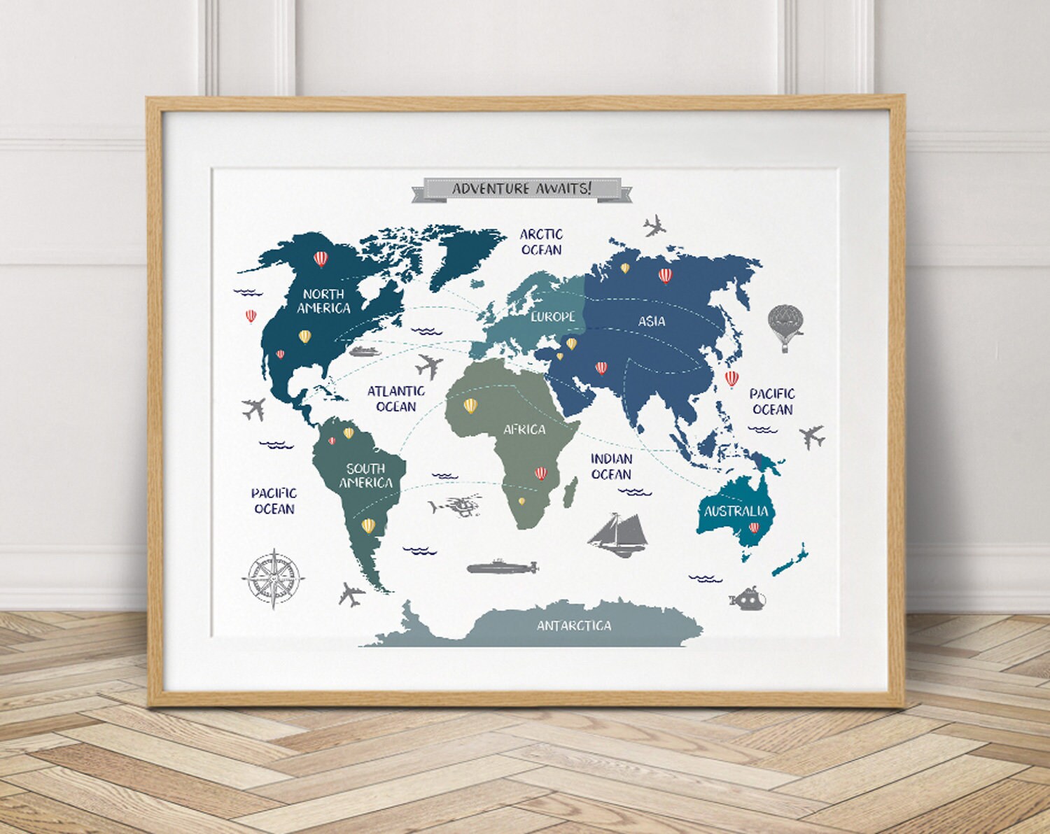 World map poster travel nursery decor world map wall art Etsy